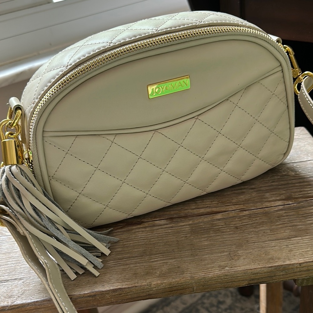 Joy & Iman Cream Quilted Crossbody Bag with Gold Accents